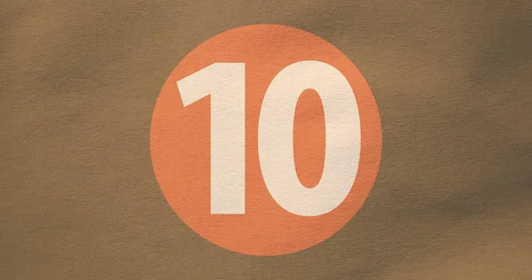 Kahverengi Arka Planda Kırmızı Noktalı Numara Kompozisyonu Sayılar Geri Sayım — Stok fotoğraf