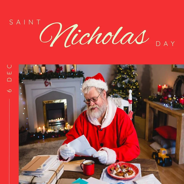Composición San Nicolás Texto Del Día Sobre Santa Claus Carta — Foto de Stock