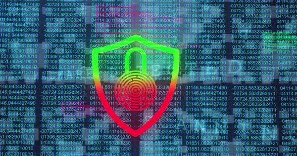 Asma kilit üzerinde veri işleme görüntüsü. Küresel iş ve dijital arayüz kavramı dijital olarak oluşturulmuş görüntü.