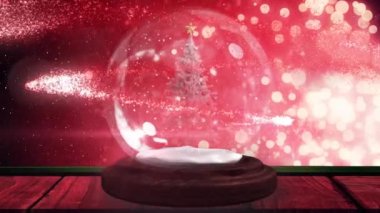 Noktalar üzerinde kar küresi animasyonu. Noel, kutlama ve dijital arayüz kavramı dijital olarak oluşturulmuş video.
