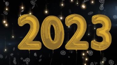 2023 metnin üzerine düşen kar animasyonu. Noel, kutlama ve dijital arayüz kavramı dijital olarak oluşturulmuş video.