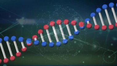 Veri işleme üzerindeki DNA iplikçiklerinin animasyonu. küresel iş ve dijital arayüz kavramı dijital olarak oluşturulmuş video.