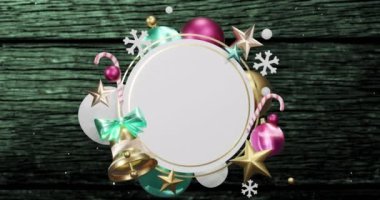 Tahta tahtalardaki beyaz dairesel tabelanın etrafına düşen kar animasyonu. Noel, kış, şenlik, gelenek ve dijital olarak üretilen video konsepti.