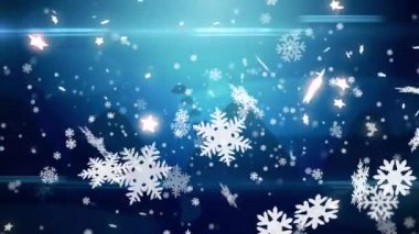 Mavi ışıkların ve dağ manzarasının üzerine düşen beyaz Noel kar tanelerinin animasyonu. Noel, kış, şenlik, gelenek ve dijital olarak üretilen video konsepti.