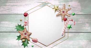 Tahta tahtalardaki beyaz altıgen tabelanın etrafına düşen kar animasyonu. Noel, kış, şenlik, gelenek ve dijital olarak üretilen video konsepti.