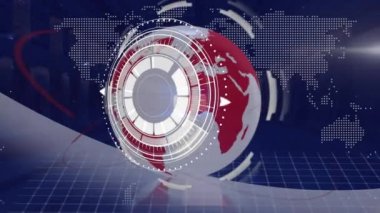 Dünya ve ekranda istatistik ve veri işleme animasyonları. Küresel veri işleme ve bağlantılar konsepti dijital olarak oluşturulmuş video.