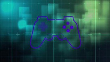 Gamepad simgesi üzerinde şekillerin canlandırılması. Küresel iş ve dijital arayüz kavramı dijital olarak oluşturulmuş video.