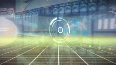 Veri işleme ve sunucu üzerinde tarama kapsamı animasyonu. Küresel teknoloji, bilgisayar ve dijital arayüz kavramı dijital olarak oluşturulmuş video.