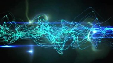 Siyah arka planda ışık noktaları ve izlerin canlandırılması. Soyut arkaplan, ışık ve hareket kavramı dijital olarak oluşturulmuş video.