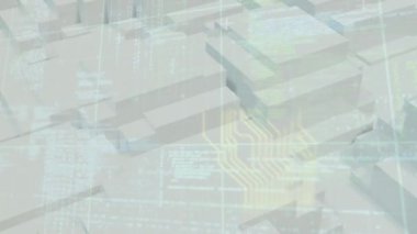 Bilgisayar devre kartı ve veri işleme animasyonu. Küresel hesaplama, dijital arayüz ve veri işleme kavramı dijital olarak oluşturulmuş video.