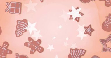 Zencefilli ekmek üzerine yıldızların animasyonu. Noel, kutlama ve dijital arayüz kavramı dijital olarak oluşturulmuş video.