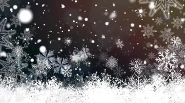Düşen kar ve siyah arka planda beyaz Noel kar tanelerinin animasyonu. Noel, kış, şenlik, gelenek ve dijital olarak üretilen video konsepti.