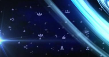 Neon şekiller üzerinde medya simgelerinin canlandırılması. Küresel iş ve dijital arayüz kavramı dijital olarak oluşturulmuş video.