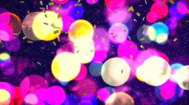 Kar yağarken konfeti animasyonu. Noel, kutlama ve dijital arayüz kavramı dijital olarak oluşturulmuş video.