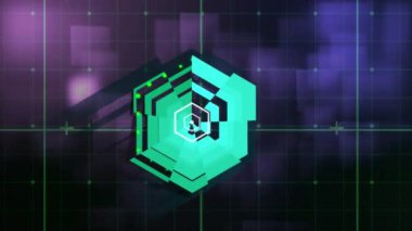 Şekiller üzerinde hareket eden karelerin animasyonu. Küresel iş ve dijital arayüz kavramı dijital olarak oluşturulmuş video.