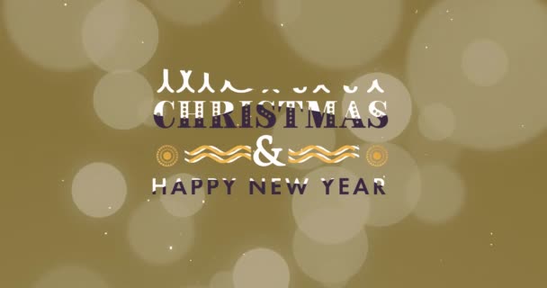 欢乐圣诞的动画 新年的文字 金色背景的雪花飘扬 灯火辉煌 圣诞节 传统和庆祝概念数字制作的视频 — 图库视频影像