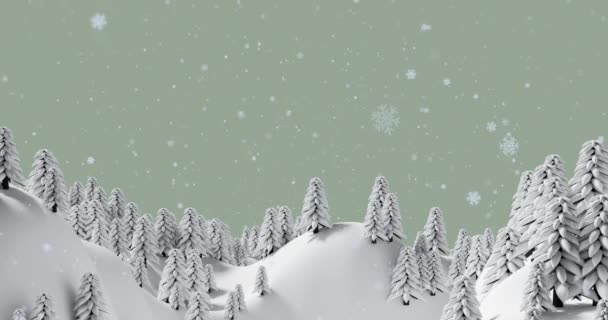 在冬季的风景中 白色的圣诞雪花飘落在灰蒙蒙的天空和树木之上 圣诞节 传统和庆祝概念数字制作的录像 — 图库视频影像