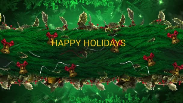 葉の上に幸せな休日のテキストのアニメーション クリスマス お祝いとデジタルインターフェイスの概念デジタル生成ビデオ — ストック動画