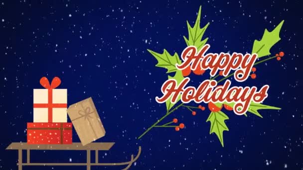 Animacja Padającego Śniegu Prezenty Szczęśliwych Świąt Tekst Boże Narodzenie Uroczystości — Wideo stockowe