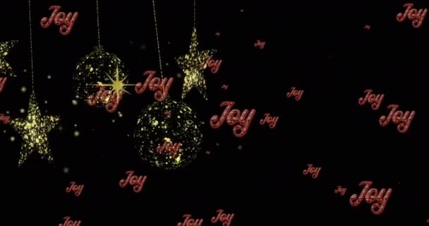 Kırmızılı Altın Yıldızlı Siyah Arkaplanlı Tekrarlanan Mutluluk Metninin Animasyonu Noel — Stok video