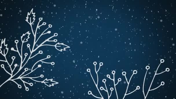 Animazione Piante Bianche Contorni Con Stelle Natale Neve Che Cade — Video Stock