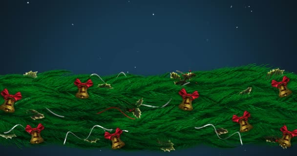 Animation Neige Tombant Nuit Sur Une Branche Arbre Noël Ornée — Video