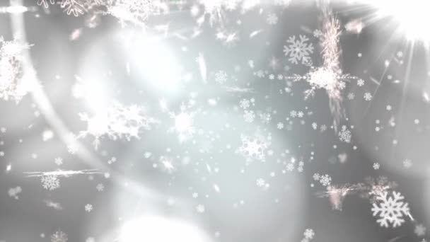 Animation White Snowflakes Falling Glowing Lights Green Christmas Tree Borders — Stock Video