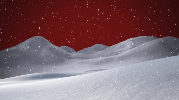 Animación Nieve Navidad Cayendo Sobre Cielo Rojo Paisaje Invierno Navidad — Vídeo de stock