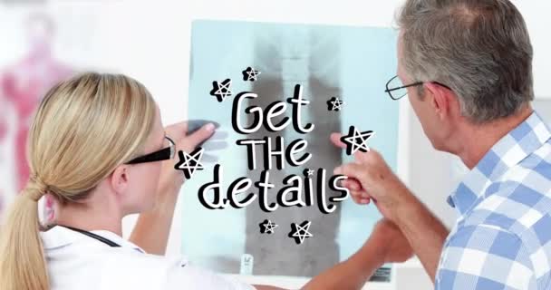 Animation Get Details Text Diverse Doctor Patient Global Science Social — Stock Video