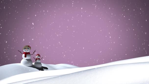 Animace Bílého Vánočního Sněhu Padajícího Dva Sněhuláky Zimní Krajině Vánoce — Stock video