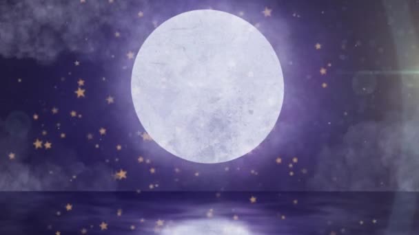 Animation Étoiles Noël Dorées Flottant Sur Pleine Lune Dans Ciel — Video