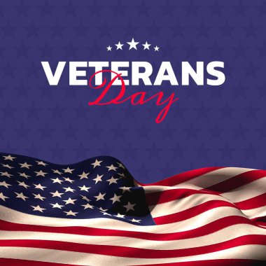 Gaziler günü Amerika Birleşik Devletleri bayrağı taşıyan metin kompozisyonu. Amerikan gazileri, vatanseverlik, demokrasi ve silahlı kuvvetler konsepti dijital olarak oluşturulmuş imaj.