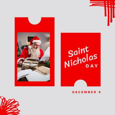 Aziz Nicholas Günü metni ve Noel Baba 'nın hediyeli kompozisyonu. Noel, şenlik, kutlama ve gelenek.
