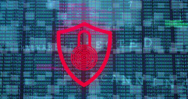 Asma kilit üzerinde veri işleme görüntüsü. Küresel iş ve dijital arayüz kavramı dijital olarak oluşturulmuş görüntü.