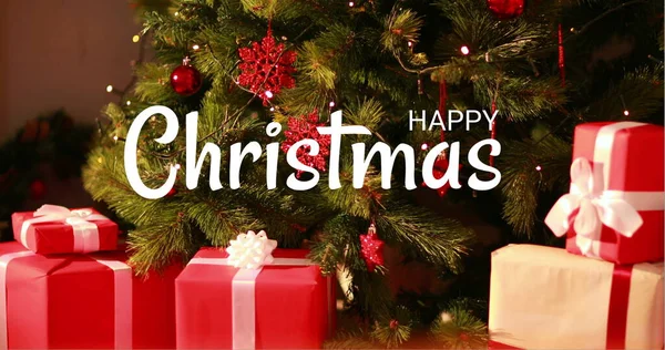 Composición Los Saludos Navidad Sobre Árbol Navidad Los Regalos Navidad —  Fotos de Stock