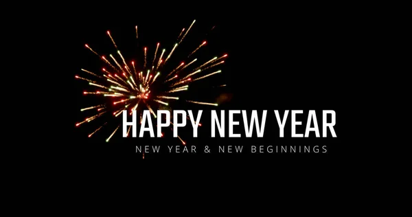 Composition Happy New Year Text Fireworks Black Background New Year — Stock Photo, Image