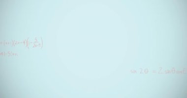 Mavi arkaplan üzerinde matematiksel denklemlerin animasyonu. Küresel eğitim, bilim ve dijital arayüz kavramı dijital olarak oluşturulmuş video.