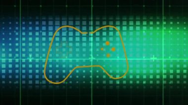 Gamepad simgesi üzerinde veri işleme animasyonu. Küresel iş ve dijital arayüz kavramı dijital olarak oluşturulmuş video.