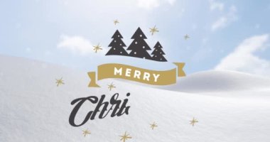 Mutlu Noel metninin üzerine düşen kar animasyonu. Noel, kutlama ve dijital arayüz kavramı dijital olarak oluşturulmuş video.