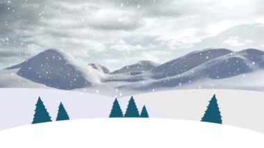 Kış manzarasına yağan kar animasyonu. Sosyal medya, noel ve dijital arayüz konsepti dijital olarak oluşturulmuş video.