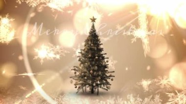 Kar yağarken yazılan mutlu noel mesajlarının ve ağaçların animasyonu. Noel, kutlama ve dijital arayüz kavramı dijital olarak oluşturulmuş video.