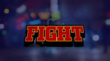 Odak ışıkları dışında dövüş metin bağlantı ağının animasyonu. Genel video oyunu, veri işleme ve bağlantı konsepti dijital olarak oluşturulmuş video oyunu.