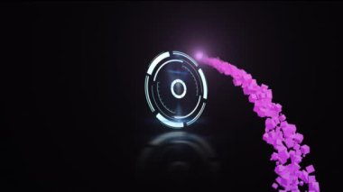 Siyah arkaplanda tarama yaparken mor şekillerin animasyonu. Soyut arkaplan, ışık ve hareket kavramı dijital olarak oluşturulmuş video.