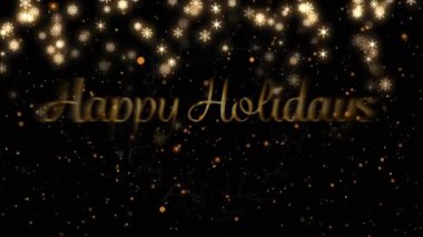 Mutlu bayram mesajları üzerine düşen kar animasyonu. Noel, kutlama ve dijital arayüz kavramı dijital olarak oluşturulmuş video.