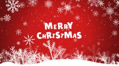 Mutlu Noel metninin üzerine düşen kar animasyonu. Noel, kutlama ve dijital arayüz kavramı dijital olarak oluşturulmuş video.