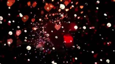 Düşen noktalar üzerinde kalp animasyonu. Noel, kutlama ve dijital arayüz kavramı dijital olarak oluşturulmuş video.