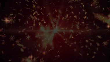 Konfetilerin düşmesi üzerine düşen kar animasyonu. Sosyal medya, noel ve dijital arayüz konsepti dijital olarak oluşturulmuş video.