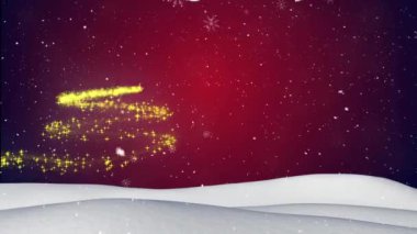 Mutlu Noel metninin üzerine düşen kar animasyonu. Noel, kutlama ve dijital arayüz kavramı dijital olarak oluşturulmuş video.