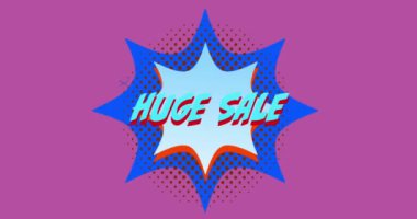 Pembe arka planda retro star konuşma baloncuğu üzerine devasa satış metninin animasyonu. Satışlar, perakende ve vintage iletişim konsepti dijital olarak oluşturulmuş video.