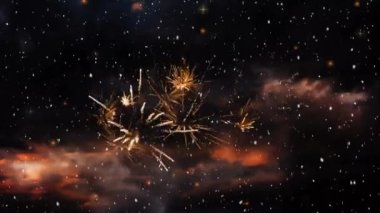Mutlu bayram mesajları üzerine düşen kar animasyonu. Noel, kutlama ve dijital arayüz kavramı dijital olarak oluşturulmuş video.
